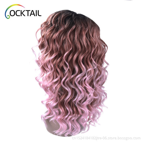 wholesale long pink and brown synthetic fiber lace front wig